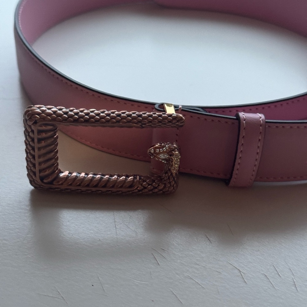 Gucci Pink Belt with Gold Snake Buckle